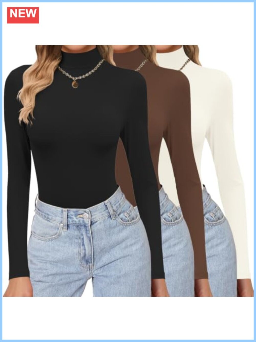 Ekouaer Women's Mock Neck Long Sleeve Undershirt Top - 3 Pack